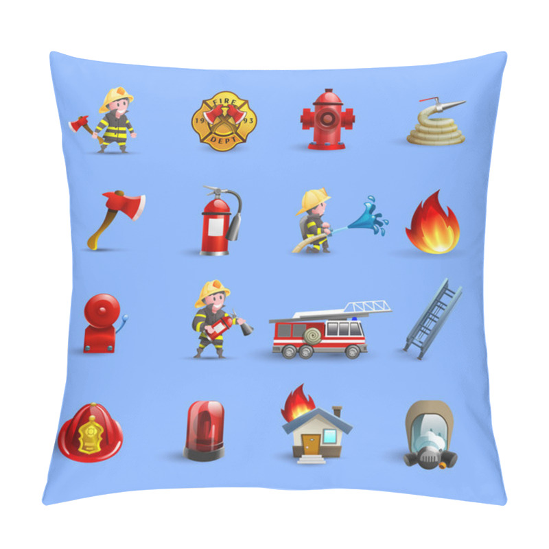 Personality  Firefighters Cartoon Icons Red Blue Set Pillow Covers