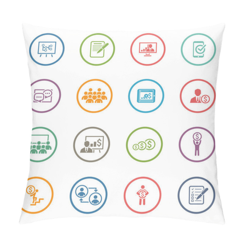 Personality  Business Coaching Icon Set. Online Learning. Flat Design. Pillow Covers