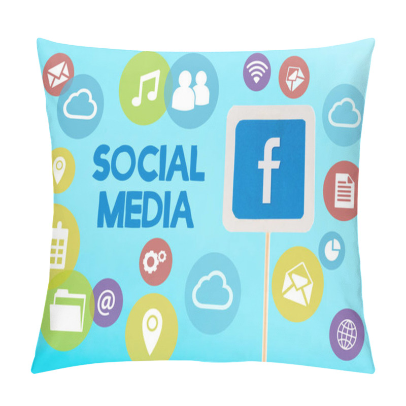 Personality  Card With Facebook Logo And Social Media Icons Isolated On Blue Pillow Covers