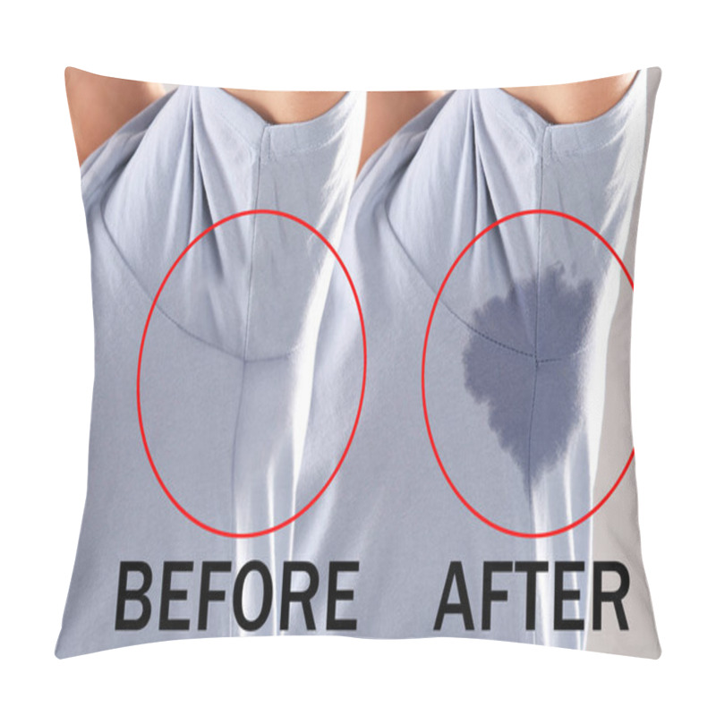 Personality  Man Before And After Using Deodorant On Light Background, Closeup Pillow Covers