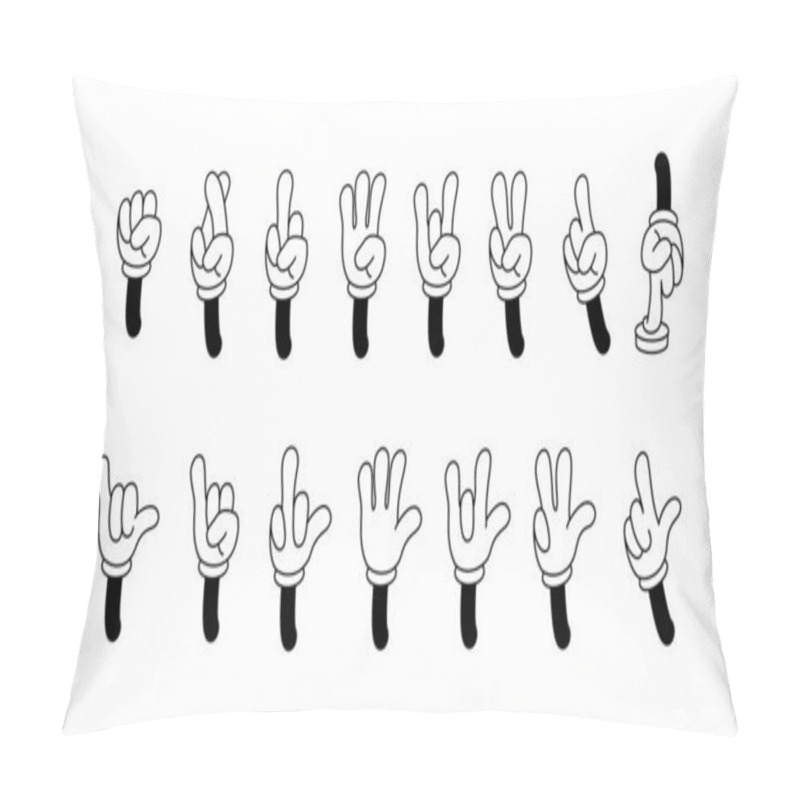 Personality  Retro Cartoon Arms Gestures And Hands Poses. Comic Funny Character Hands In Glove. Vector Illustratio Pillow Covers