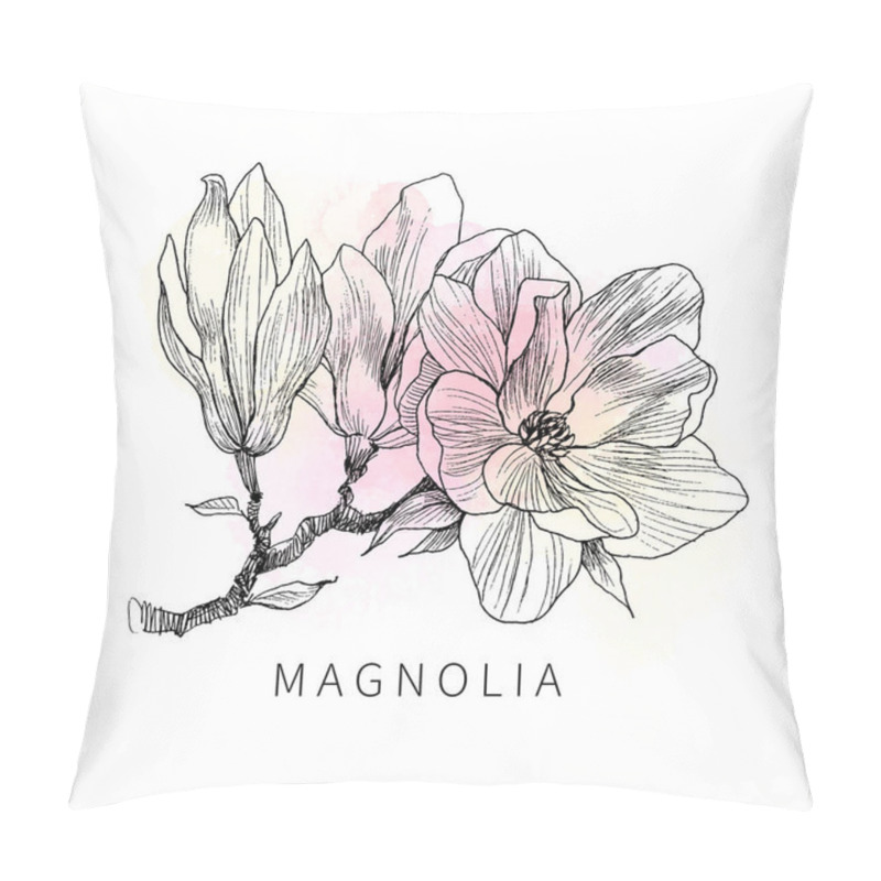 Personality  Ink, Pencil, The Leaves And Flowers Of Magnolia Isolate. Line Art Transparent Background. Hand Drawn Nature Painting. Freehand Sketching Illustration Pillow Covers