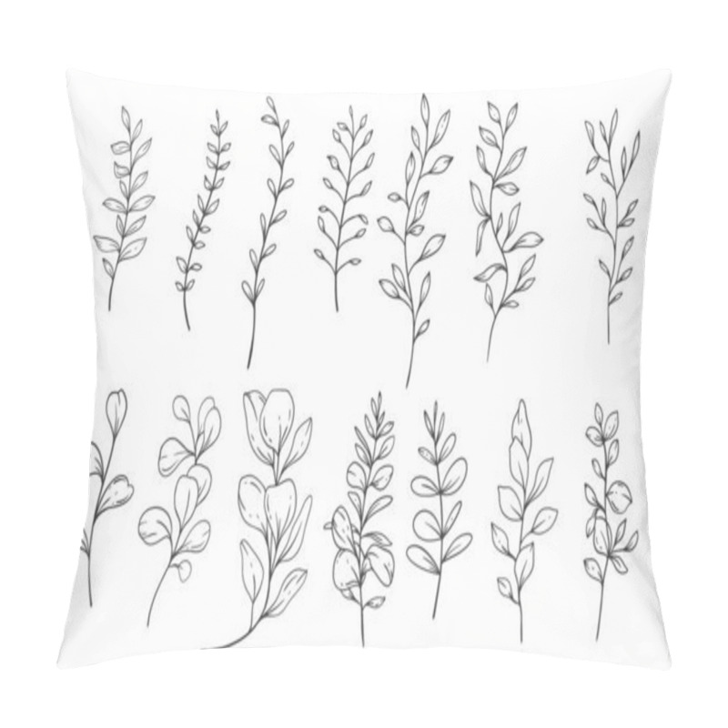 Personality  Floral Frames Line Art, Fine Line Greenery Frames Hand Drawn Illustration. Outline Leaves And Flowers.  Pillow Covers