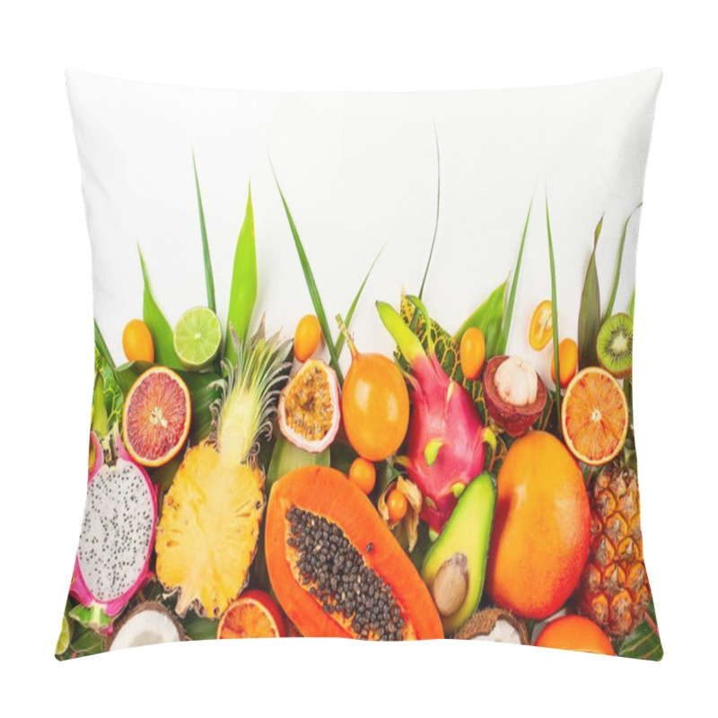 Personality  Still Life With Fresh Assorted Exotic Fruits On A Palm Leaf.  Pillow Covers