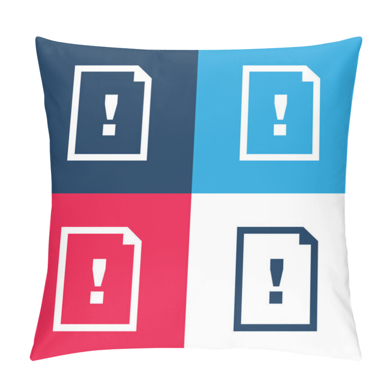 Personality  Argument Document Symbol Of A Paper Sheet With An Exclamation Sign Blue And Red Four Color Minimal Icon Set Pillow Covers