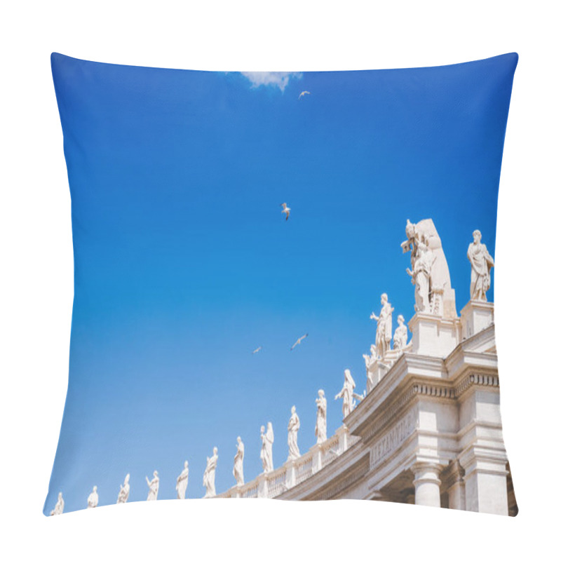 Personality  Bottom View Of Birds Flying Above Statues At St Peters Square In Vatican, Italy Pillow Covers