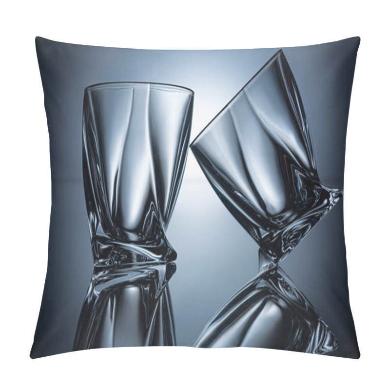 Personality  Two Transparent Empty Cognac Glasses On Grey With Reflections Pillow Covers