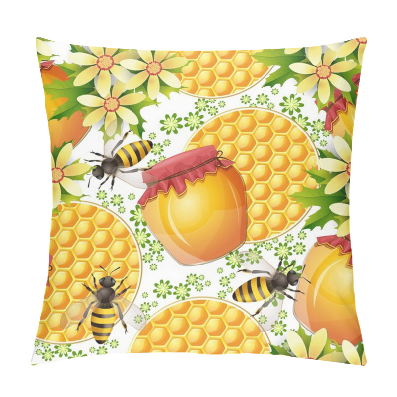 Personality  Seamless Pattern With Honey Jar ,bees And Honeycomb Pillow Covers