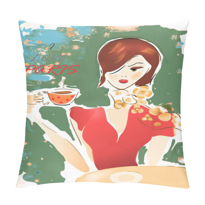 Personality  Young Woman In A Cafe In Paris Pillow Covers