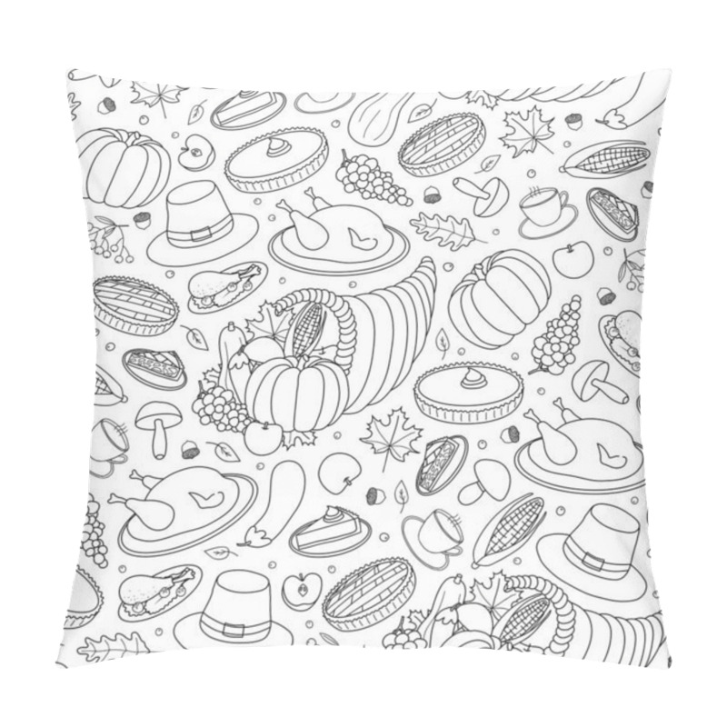 Personality  Black And White Seamless Pattern With Hand Drawn Items For Thanksgiving Day Celebration. Pillow Covers