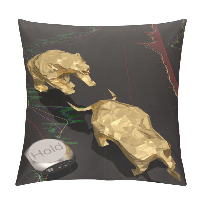 Personality  Stock Concept Gold Bear And Bull With Dices On Stock Chart.3D Il Pillow Covers