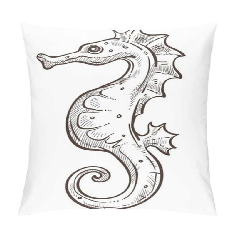 Personality  Seahorse Isolated Underwater Animal Sketch Marine Symbol Or Seafood Pillow Covers