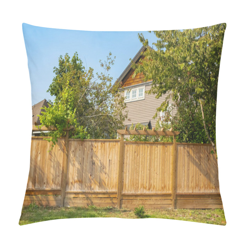 Personality  Nice New Wooden Fence Around House. Wooden Fence With Green Lawn In A Sunny Summer Day. Street Photo, Nobody. Beautiful Wooden Fence Around The House. Solid Cedar Fence Pillow Covers