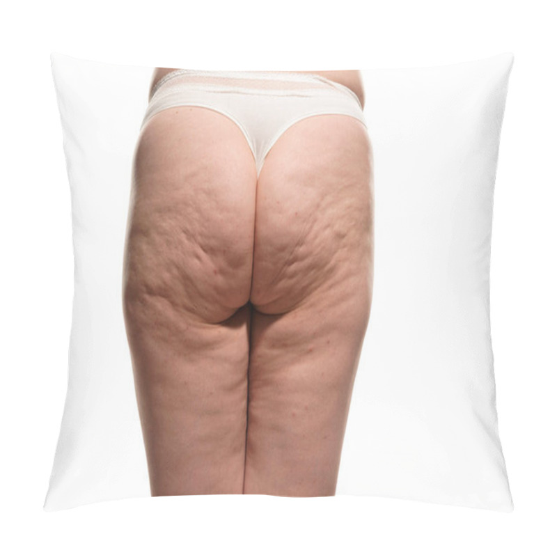 Personality  Overweight Woman With Fat Cellulite Legs And Buttocks, Obesity Female Body, White Background. Pillow Covers