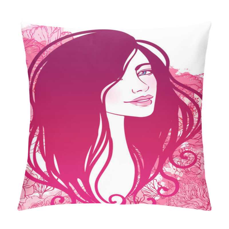 Personality  Beautiful Woman With Floral Background Pillow Covers