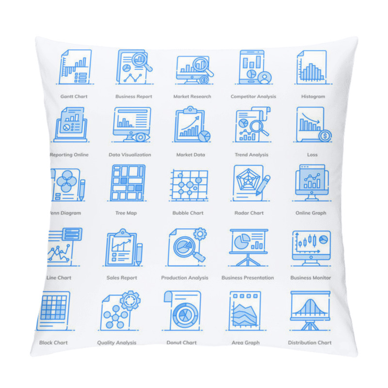 Personality  Flat Icons Of Graphs And Charts In This Set Present Data Analytic And Statistical Data Presentation. This Pack Is Good To Be Used In Projects Which Require Statistics, Data Evaluation, Analytics Etc. Pillow Covers