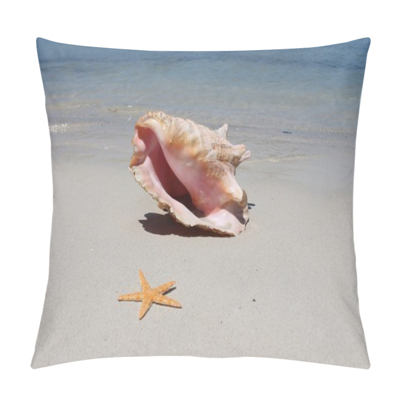 Personality  Conch Shell Starfish On Sand Beach With Waves Pillow Covers