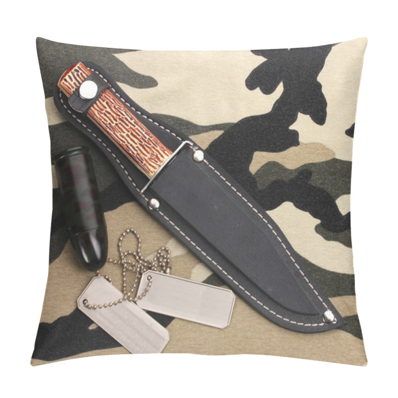 Personality  Army Badges And Knife On Camouflage Background Pillow Covers