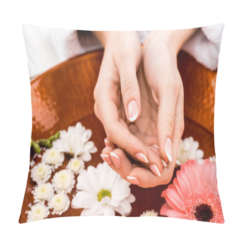 Personality  Cropped View Of Woman Making Spa Procedure With Flowers In Beauty Salon  Pillow Covers