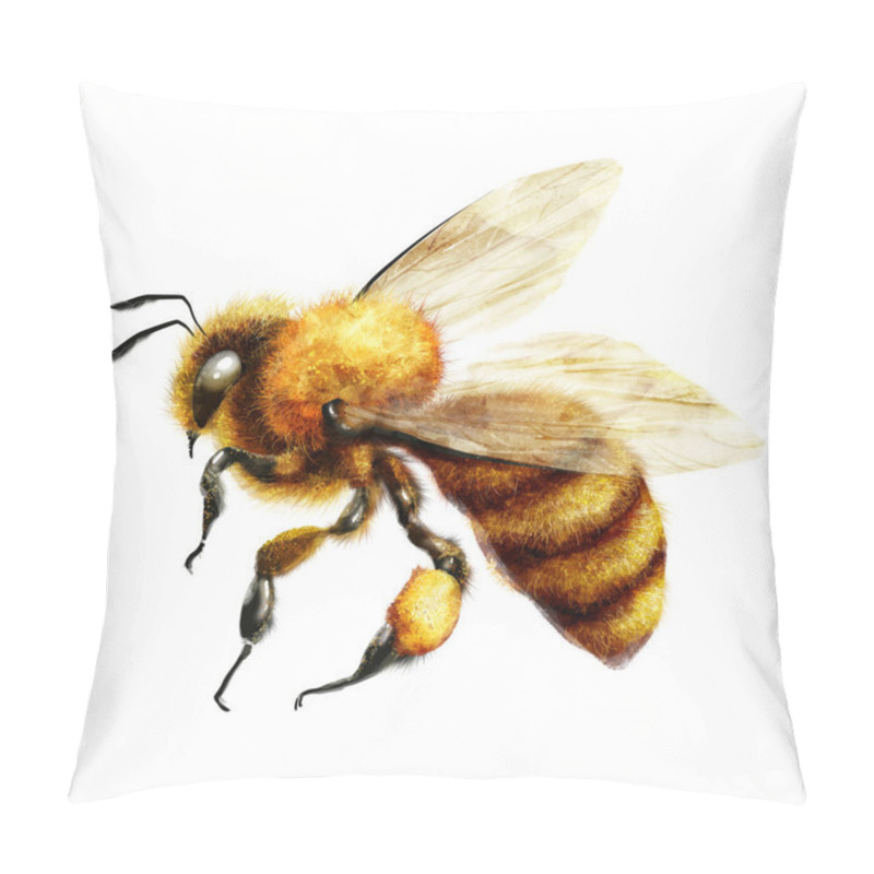 Personality  Cute Realistic Flying Bee. Digitalart Illustration Pillow Covers