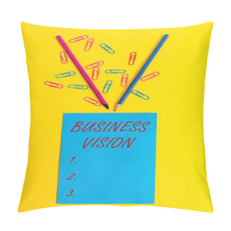 Personality  Word Writing Text Business Vision. Business Concept For Grow Your Business In The Future Based On Your Goals Blank Paper Sheet Message Reminder Pencils Clips Colored Background. Pillow Covers