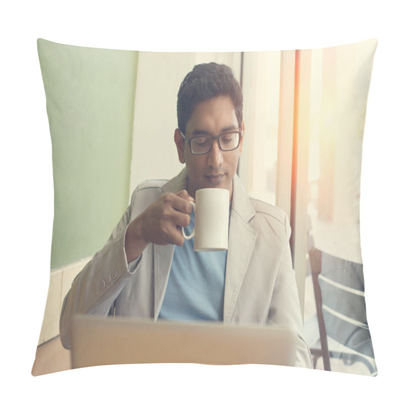 Personality  Indian Male Drinking Coffe At Cafe Pillow Covers