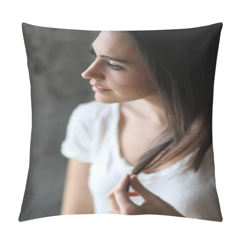 Personality  Beautiful Young Woman With Brown Hair And Eyes Pillow Covers