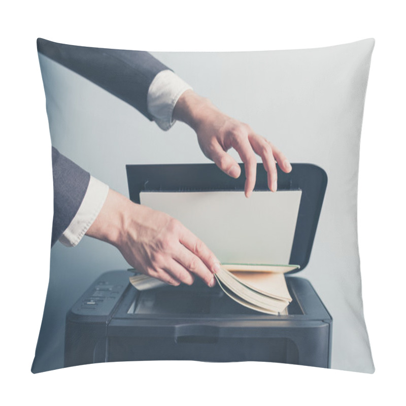 Personality  Young Businessman Photo Copying A Book Pillow Covers