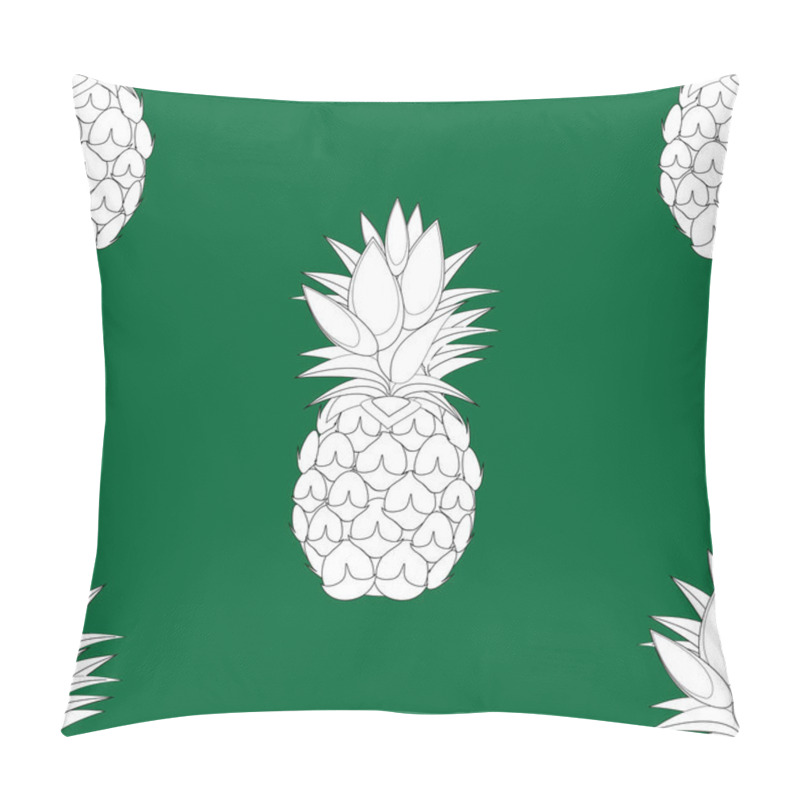 Personality  2d Lined Pineapple Fruit Contour Abstract Seamless Pattern On Green Background. Available In High-resolution Jpeg In Several Sizes & Editable Eps File, Can Be Used For Wallpaper, Pattern, Web, Blog, Surface, Textures, Graphic & Printing Pillow Covers