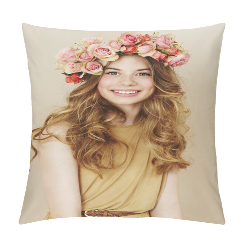 Personality  Portrait Of Beautiful Flower Girl Pillow Covers