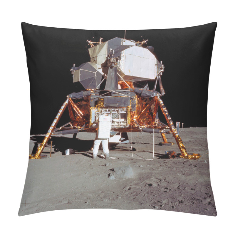 Personality  Astronaut Edwin E Aldrin Jr, Lunar Module (LM) Pilot Descends From The LM. Background Template , Elements Of This Image Furnished By Nasa Pillow Covers