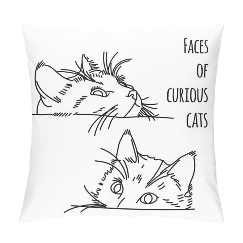 Personality  Illustration Of Two Curious Cat Muzzles Pillow Covers