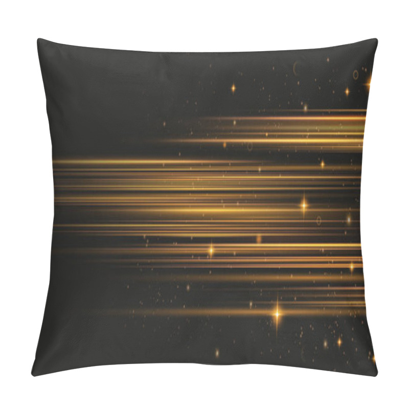 Personality  Gold Horizontal Lens Flares Pack. Laser Beams, Horizontal Light Rays. Beautiful Light Flares. Glowing Streaks On Light Background. Luminous Abstract Sparkling Lined Background. Pillow Covers