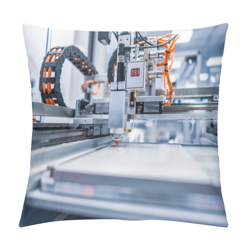 Personality  CNC Laser Cutting Of Metal, Modern Industrial Technology. Small Depth Of Field. Warning - Authentic Shooting In Challenging Conditions. Pillow Covers