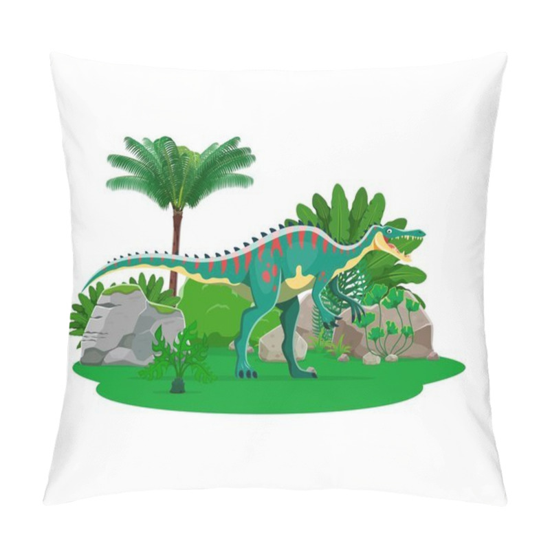 Personality  Extinct Suchomimus Dinosaur Cartoon Character. Extinct Reptile, Prehistoric Animal Or Paleontology Lizard Comical Isolated Vector Character. Jurassic Era Dinosaur Cheerful Personage Or Happy Mascot Pillow Covers