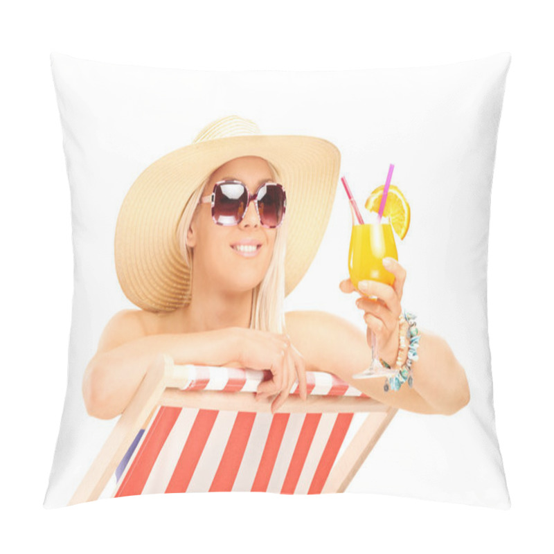 Personality  Woman Drinking Cocktail On Sun Lounger Pillow Covers