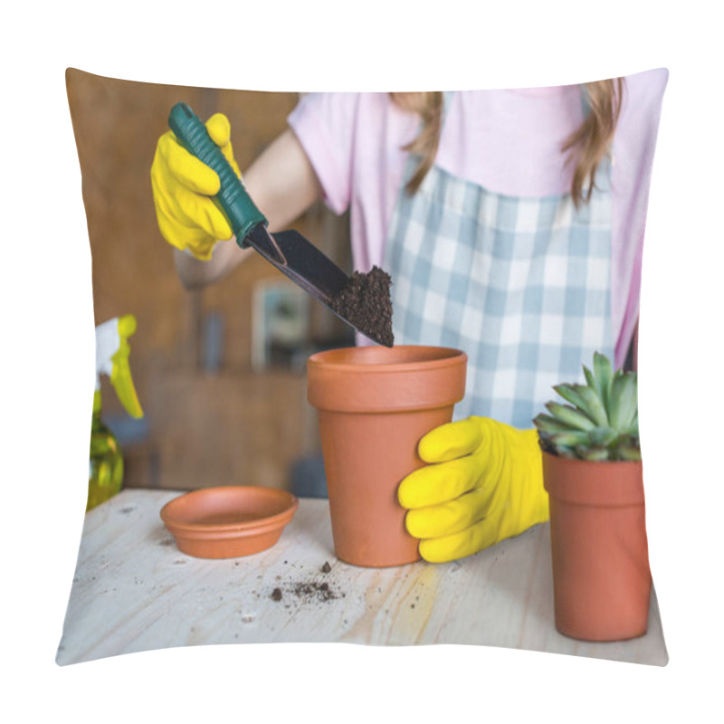 Personality  Woman Heaping Ground In Flowerpot Pillow Covers