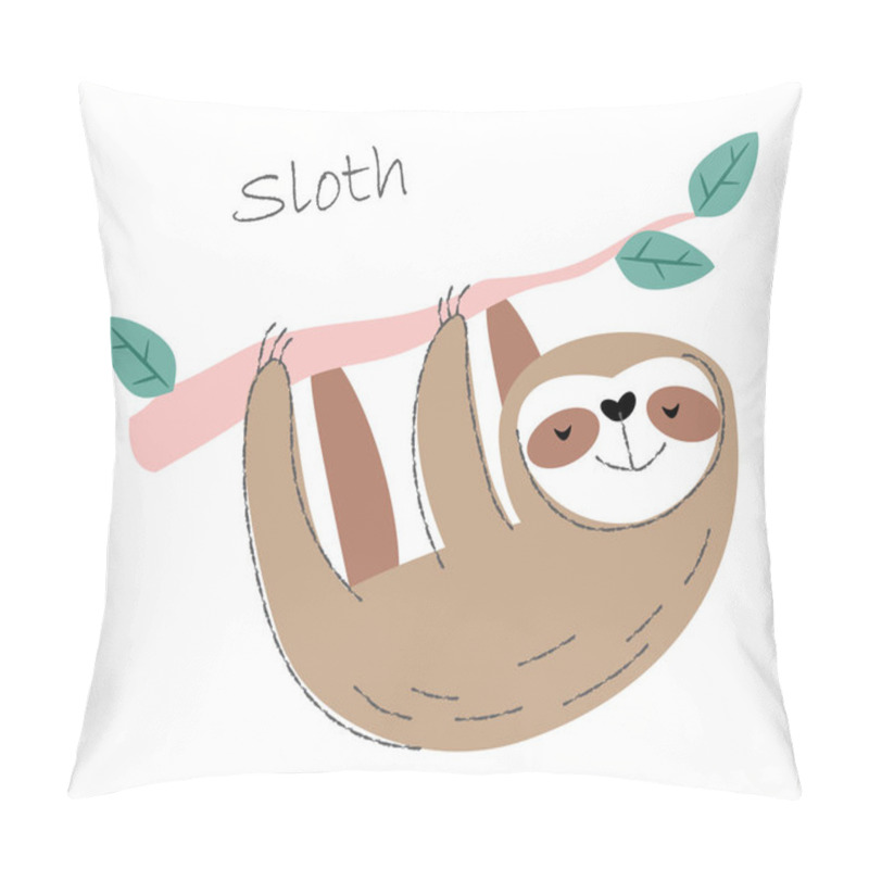 Personality  Sloth Bear . Cute Animals Cartoon Characters . Flat Shape And Line Stroke Design . Vector Illustration . Pillow Covers