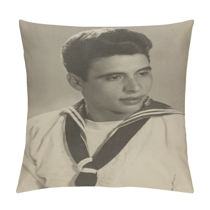 Personality  Rome, Italy May 1965: Studio Portrait Capturing Young Sailor Wearing Classic Uniform With Neckerchief, Representing Fashion And Military Styles Of The Mid-20th Century Pillow Covers