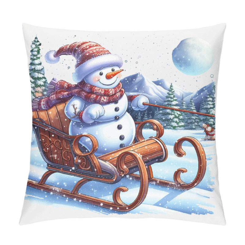 Personality  Snowman On A Sleigh Ride Vector File, Christmas Scene, Santa, Christmas Holiday, Vector Illustration File Pillow Covers