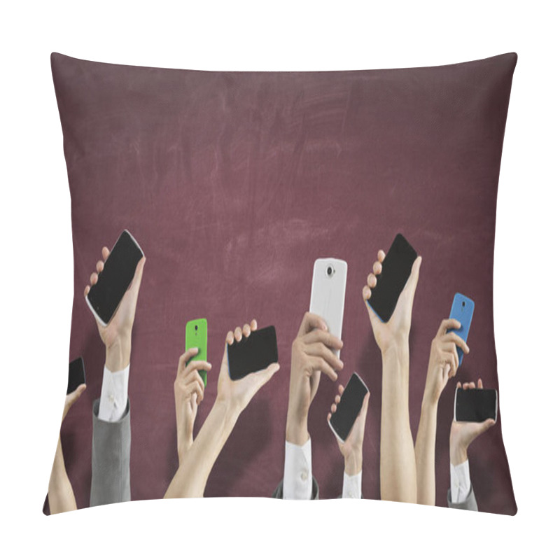 Personality  Group Of People Rise Hands . Mixed Media Pillow Covers