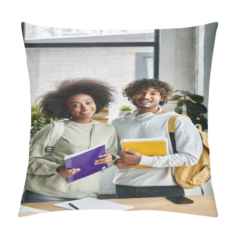 Personality  A Man And A Woman Of Different Cultural Backgrounds Standing Together In Unity. Pillow Covers