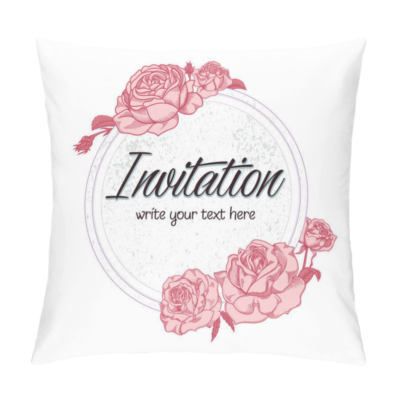 Personality  Vector Hand Drawn Romantic Floral Invitation.Textured Cycle With Rose Flowers In Line Art Style.Invite Isolated On White Background. Sketchy Hand Drawn Roses Decoration On Greeting Card. Pillow Covers