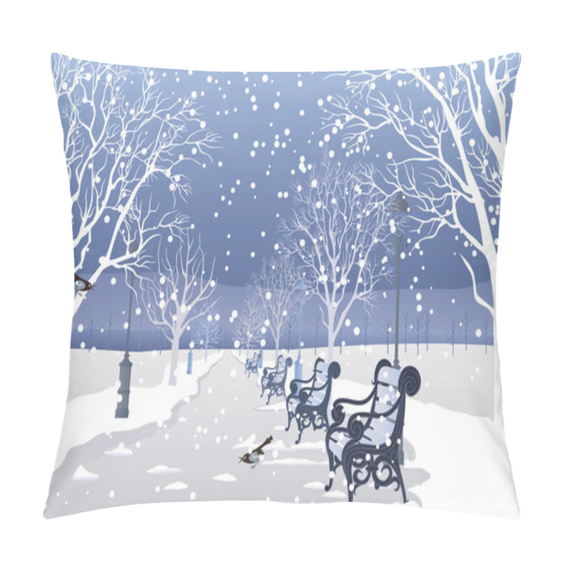 Personality  Snow Falling In A City Park Pillow Covers