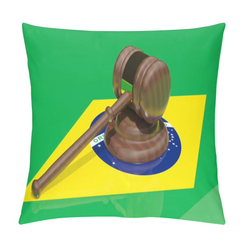 Personality  Gavel On The Flag Of Brazil Pillow Covers