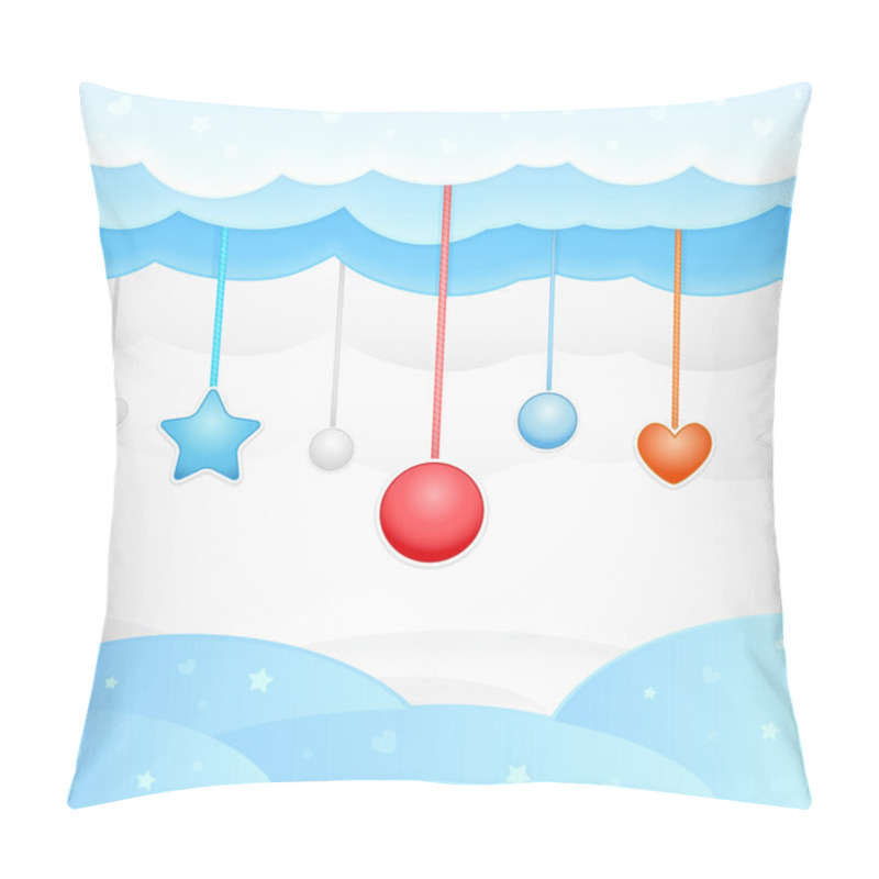 Personality  Vector Blue Background With Clouds And Christmas Decorations Pillow Covers