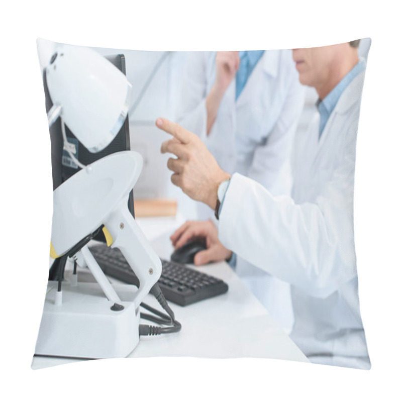 Personality  Cropped View Of Opticians Working With Computer In Clinic Pillow Covers