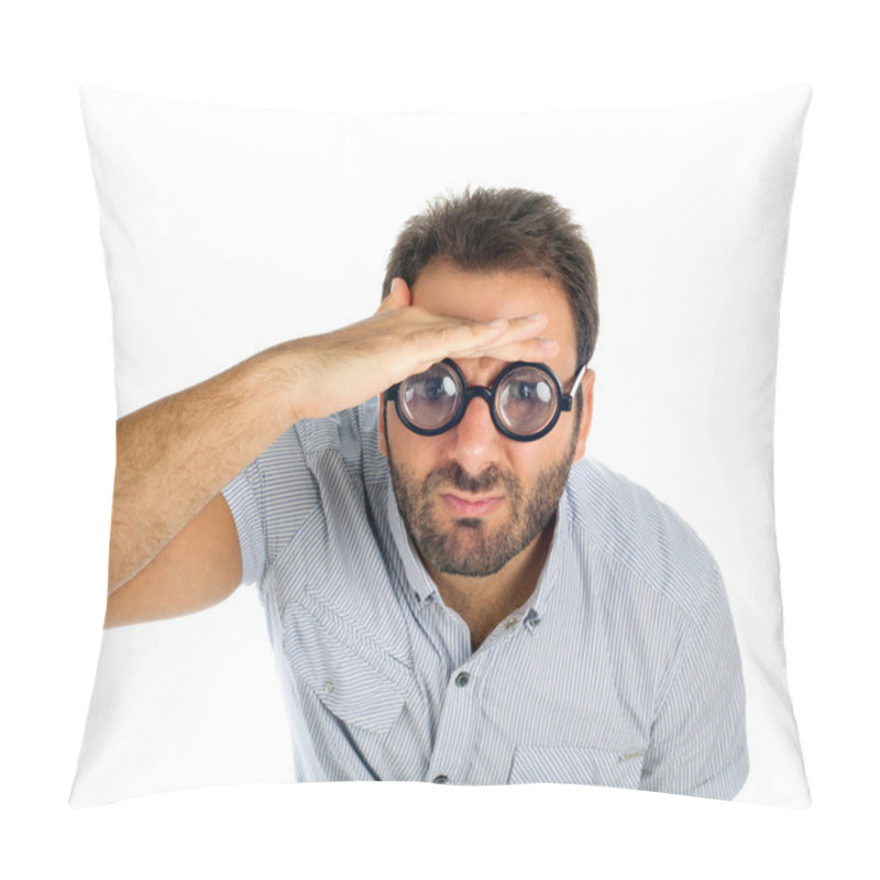 Personality  Man With A Surprised Expression And Thick Glasses Pillow Covers