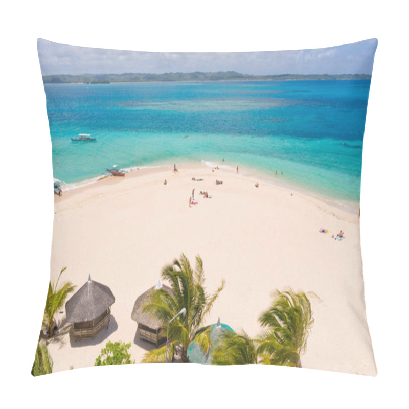 Personality  Daco Island, Philippines. Palm Trees And Bungalows On The White Sandy Beach. People Relax On A Tropical Island. Pillow Covers