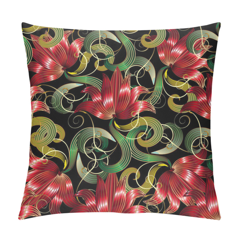 Personality  Red 3d Flowers Seamless Pattern. Vector Floral  Background  Pillow Covers